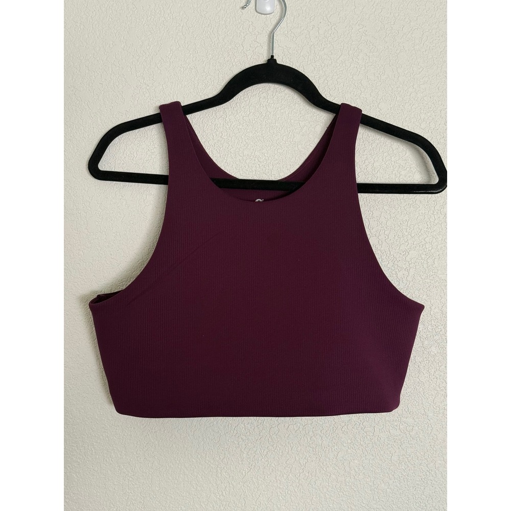 Oner Active Ribbed High Neck Keyhole Back Sports Bra Plum Purple XL